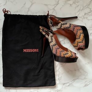Missoni Multicolor Knit Slingback Peep Toe Heels - Size 8